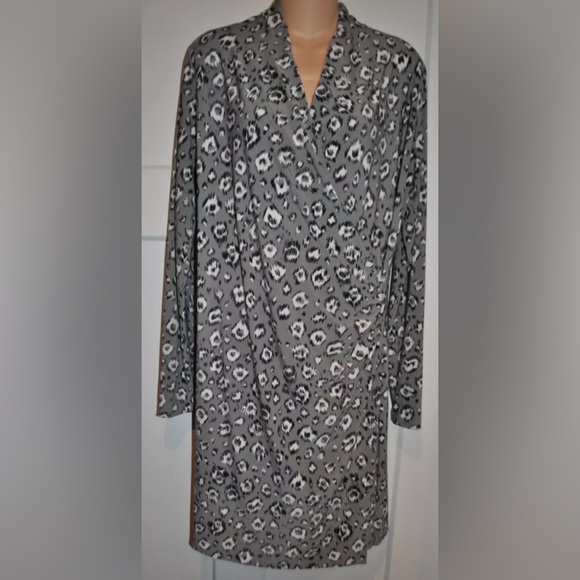 NORMA KAMALI Leopard Print Long Sleeve Ruched Faux wrap Dress size L Womens - Picture 1 of 4